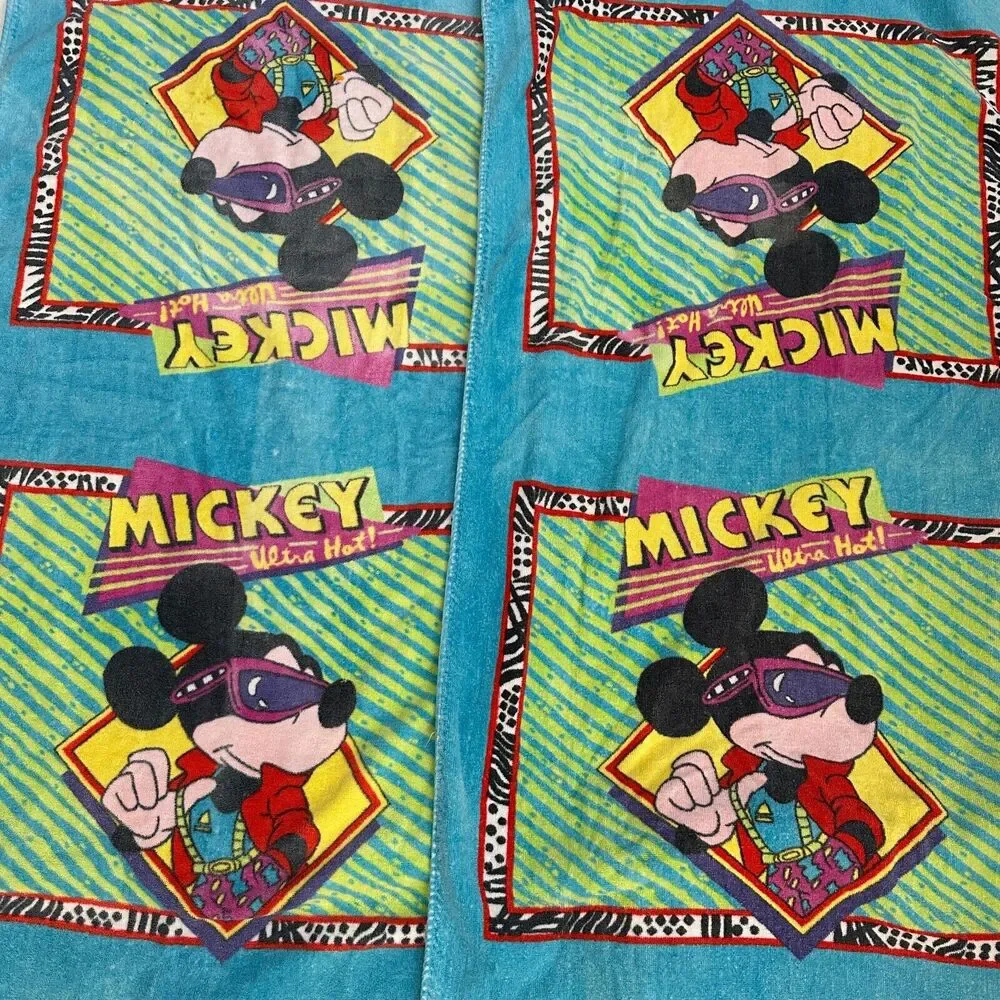 VTG 1990s‎ Franco Cool Mickey Mouse Ultra Hot Disney Beach Bath Towel Retro Lot